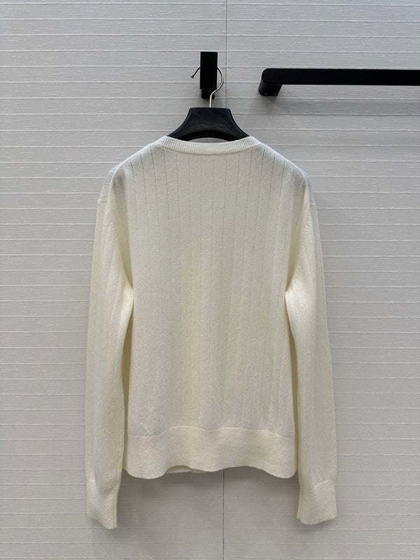 BV Crew Neckline Cardigan in Cream Cashmere