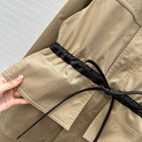 BV Shirt Jacket Leather Bound Belt in Brown Cotton