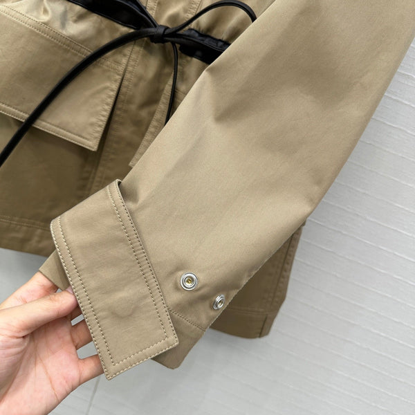 BV Shirt Jacket Leather Bound Belt in Brown Cotton