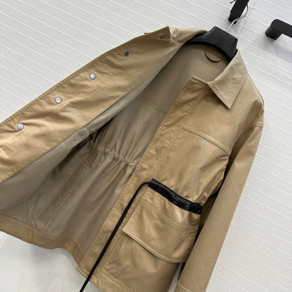 BV Shirt Jacket Leather Bound Belt in Brown Cotton