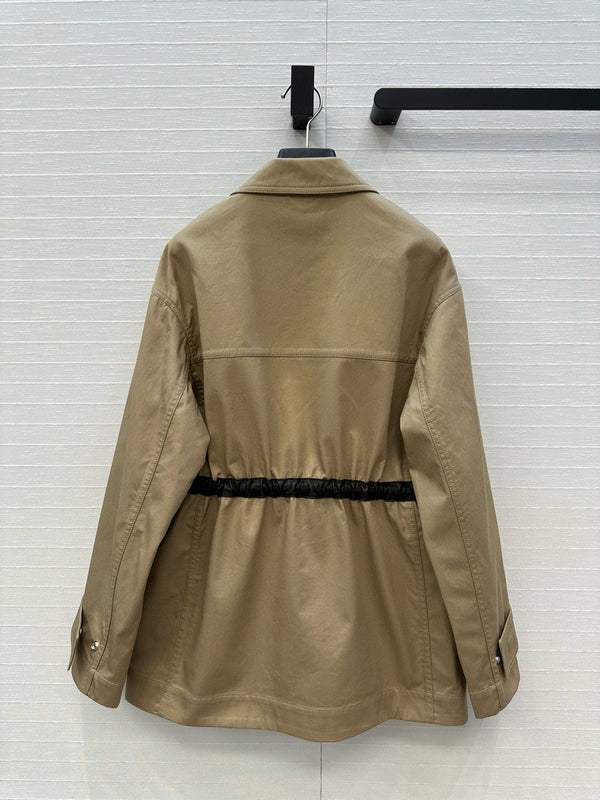 BV Shirt Jacket Leather Bound Belt in Brown Cotton