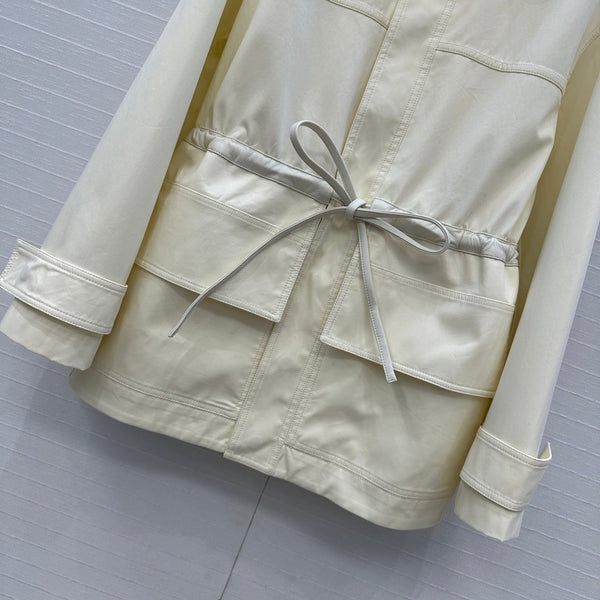 BV Shirt Jacket Leather Bound Belt in Cream Cotton