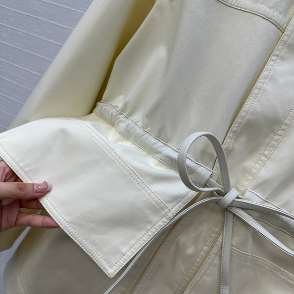 BV Shirt Jacket Leather Bound Belt in Cream Cotton