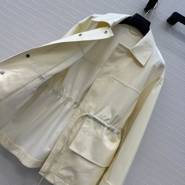 BV Shirt Jacket Leather Bound Belt in Cream Cotton