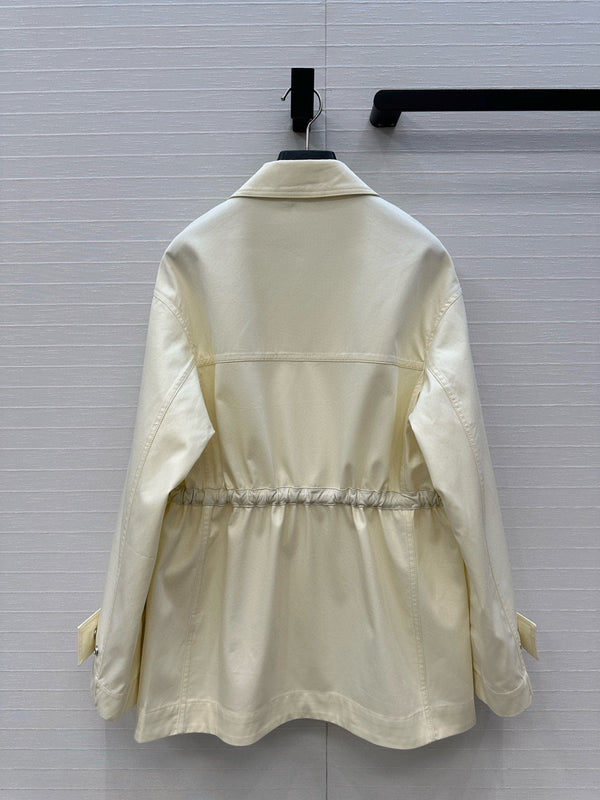 BV Shirt Jacket Leather Bound Belt in Cream Cotton