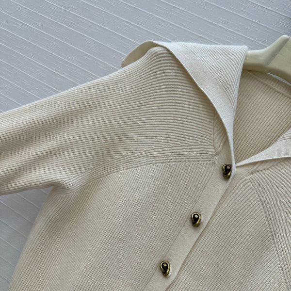 BV V-Neck Cardigan in White Cashmere