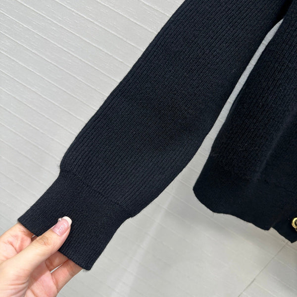 BV V-Neck Cardigan in Black Cashmere