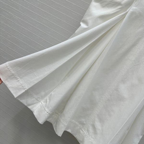 BV V-neck Rolled-Up Sleeve Dress in White Tencel