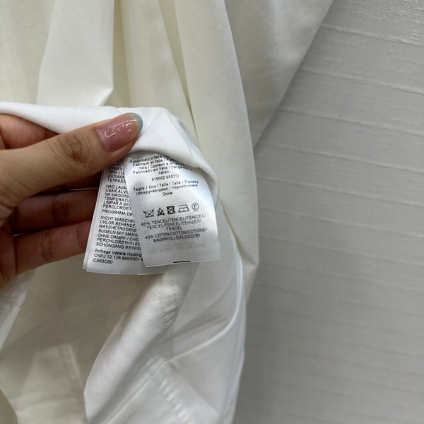 BV V-neck Rolled-Up Sleeve Dress in White Tencel