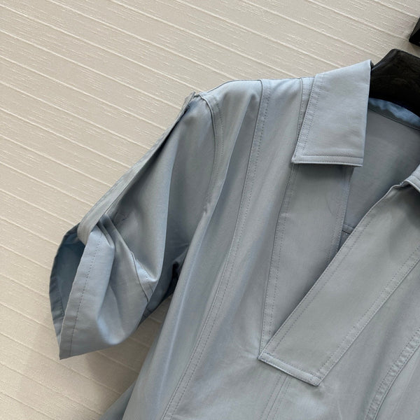 BV V-neck Rolled-Up Sleeve Dress in Light Blue Tencel