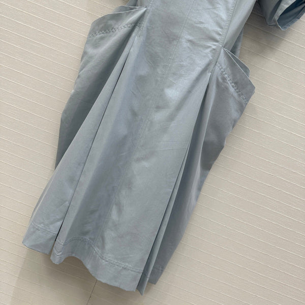 BV V-neck Rolled-Up Sleeve Dress in Light Blue Tencel