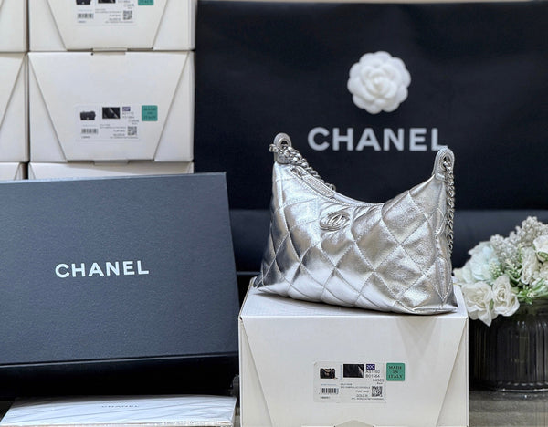 CC 25S Hobo Dumpling Bag 25 in Silver Calskin