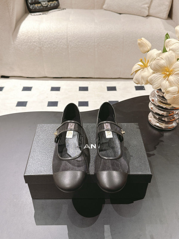 CC 25s Coco Beach Mary Jane Flats Black Mesh Cowhide 329019