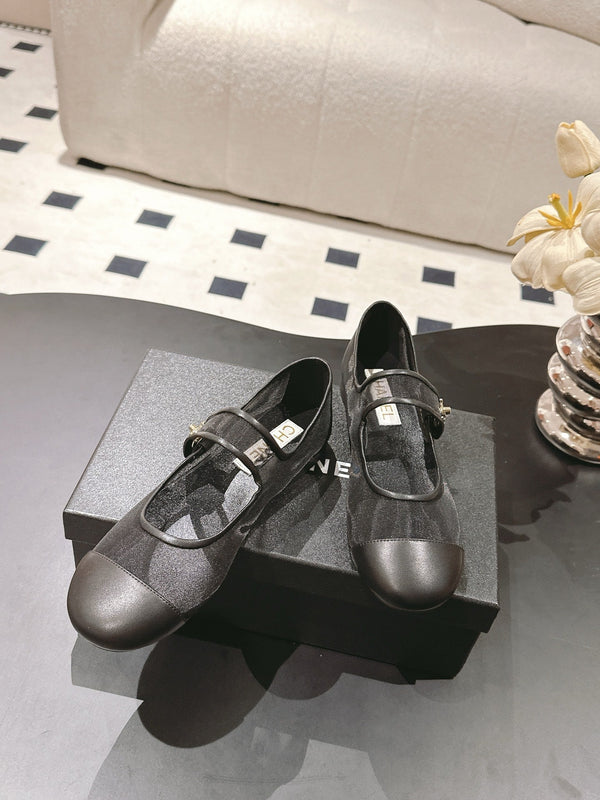 CC 25s Coco Beach Mary Jane Flats Black Mesh Cowhide 329019