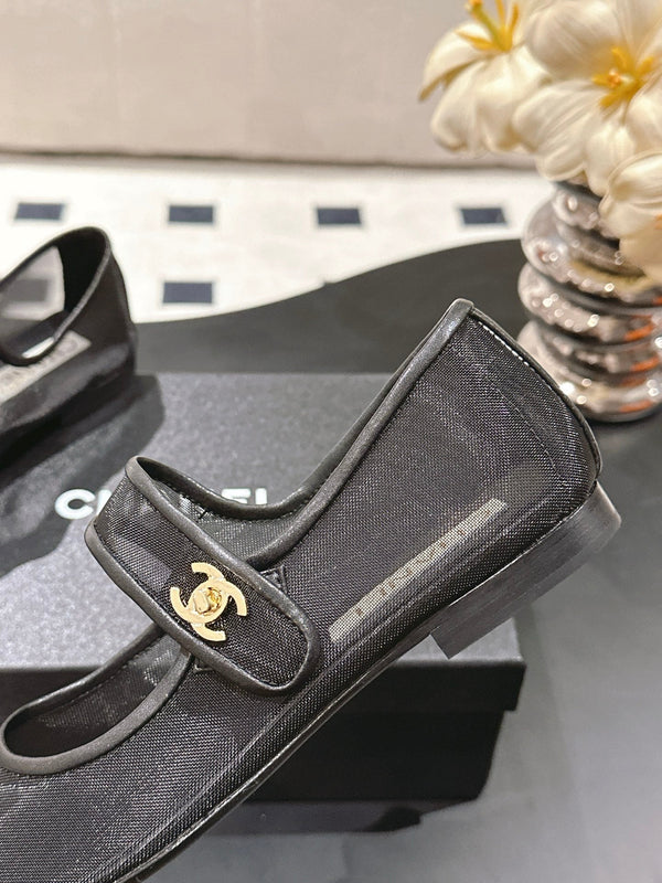 CC 25s Coco Beach Mary Jane Flats Black Mesh Cowhide 329019