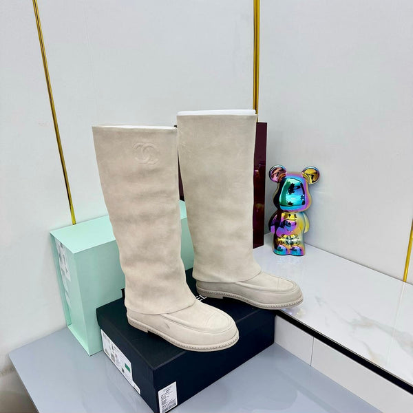 Stivali alti al ginocchio CC 25 in pelle scamosciata bianco sporco 369899