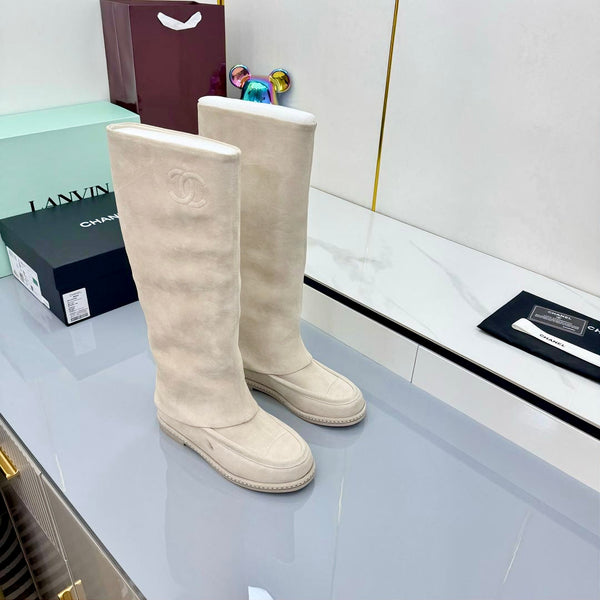 Stivali alti al ginocchio CC 25 in pelle scamosciata bianco sporco 369899