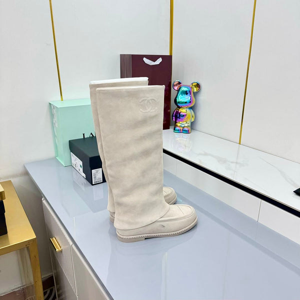 Stivali alti al ginocchio CC 25 in pelle scamosciata bianco sporco 369899