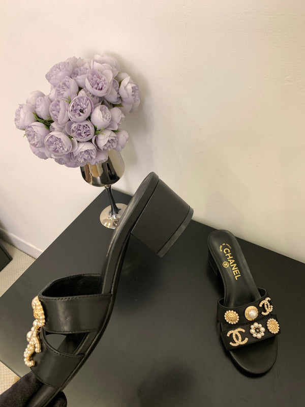 Chanel Embellished Sandal Black Leather 166885