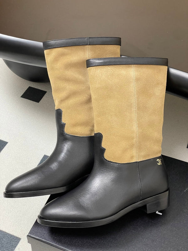 Chanel Boot 25 Beige mix Black Cowhide Suede 175368