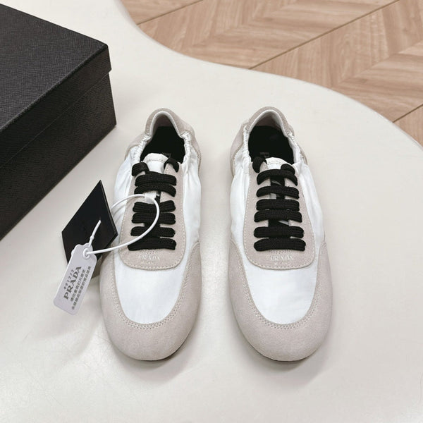 Prada Collapse Stretch Sneakers White mix Gray Recycled Nylon and Suede 154632