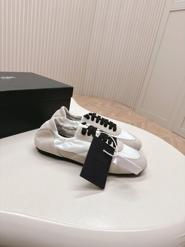 Prada Collapse Stretch Sneakers White mix Gray Recycled Nylon and Suede 154632