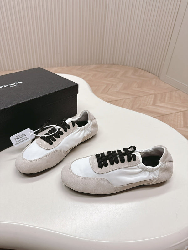 Prada Collapse Stretch Sneakers White mix Gray Recycled Nylon and Suede 154632
