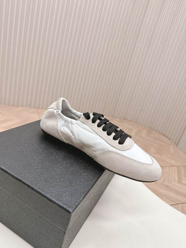 Prada Collapse Stretch Sneakers White mix Gray Recycled Nylon and Suede 154632