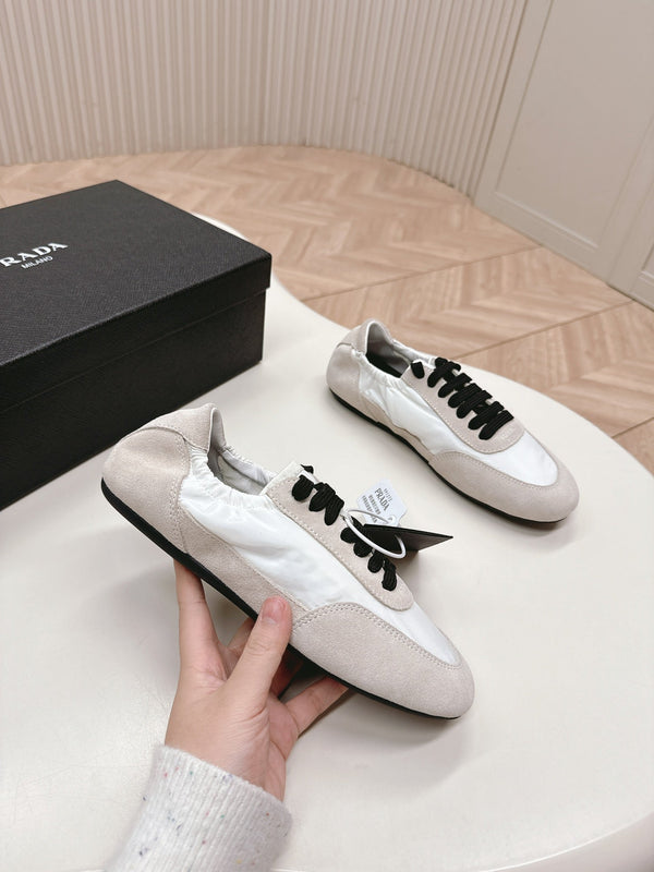 Prada Collapse Stretch Sneakers White mix Gray Recycled Nylon and Suede 154632