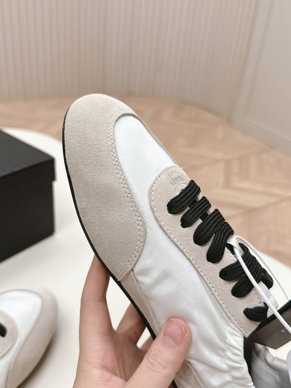 Prada Collapse Stretch Sneakers White mix Gray Recycled Nylon and Suede 154632