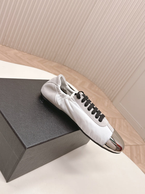 Prada Collapse Sneakers White Gray Re-Nylon and Suede With Metal Toecap 407095