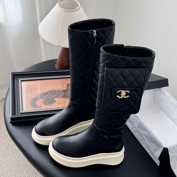 CC 25K Backpack Bucklet High Boots Black Sheepskin 458708