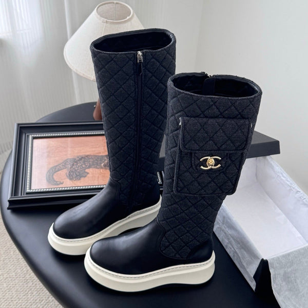 CC 25K Backpack Bucklet High Boots Black Sheepskin 458709