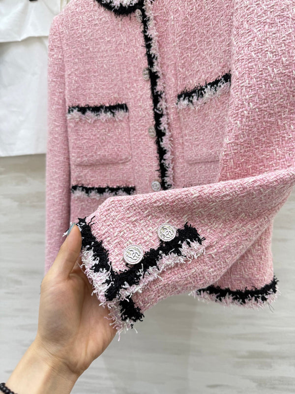 Giacca rosa intrecciata in morbido tweed di lana di Salisburgo CC 25