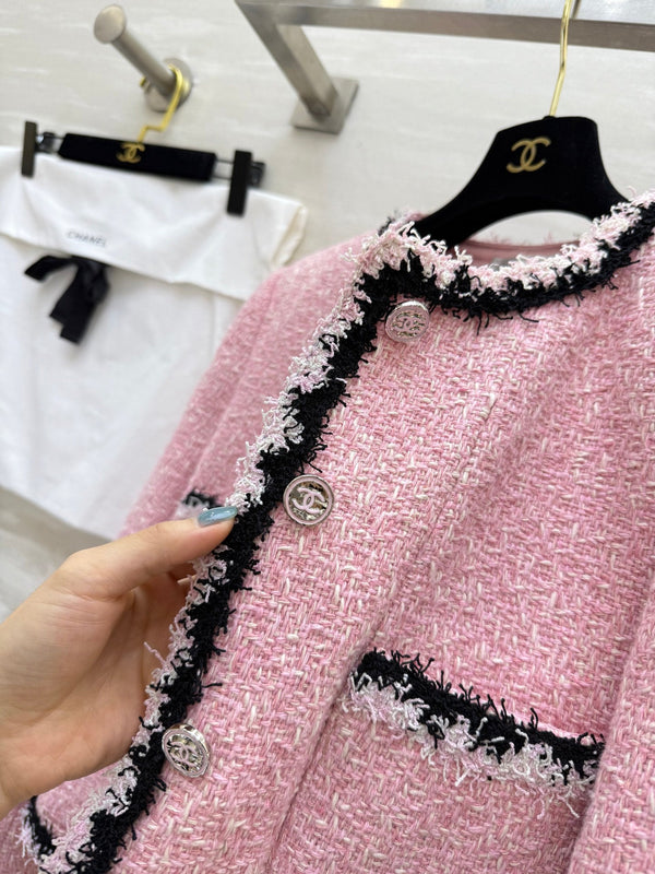 Giacca rosa intrecciata in morbido tweed di lana di Salisburgo CC 25