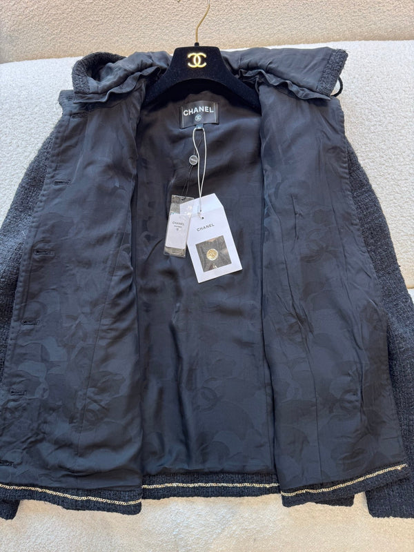 CC 25B Black Plaid Hooded Tweed Jacket