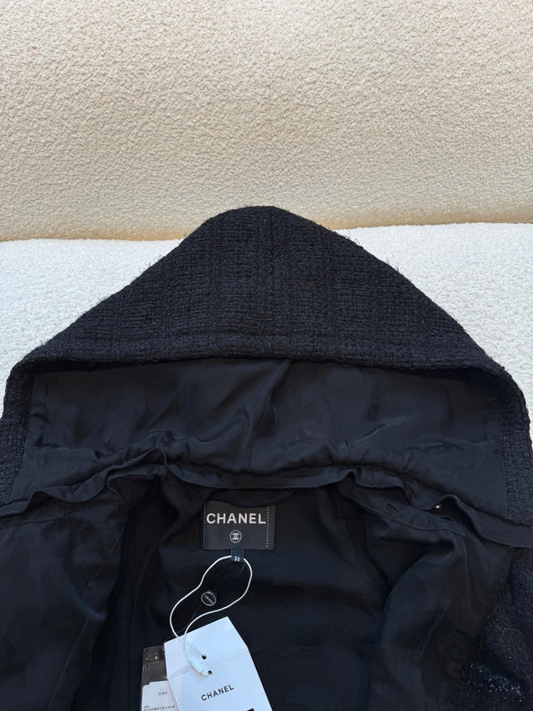 CC 25B Black Plaid Hooded Tweed Jacket