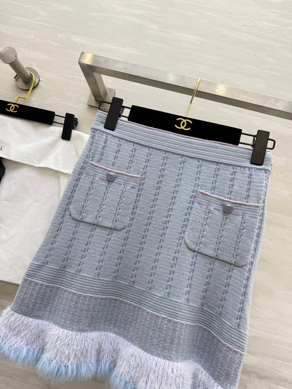 CC 25B Gonna in maglia con tasche multicolor in cashmere azzurro