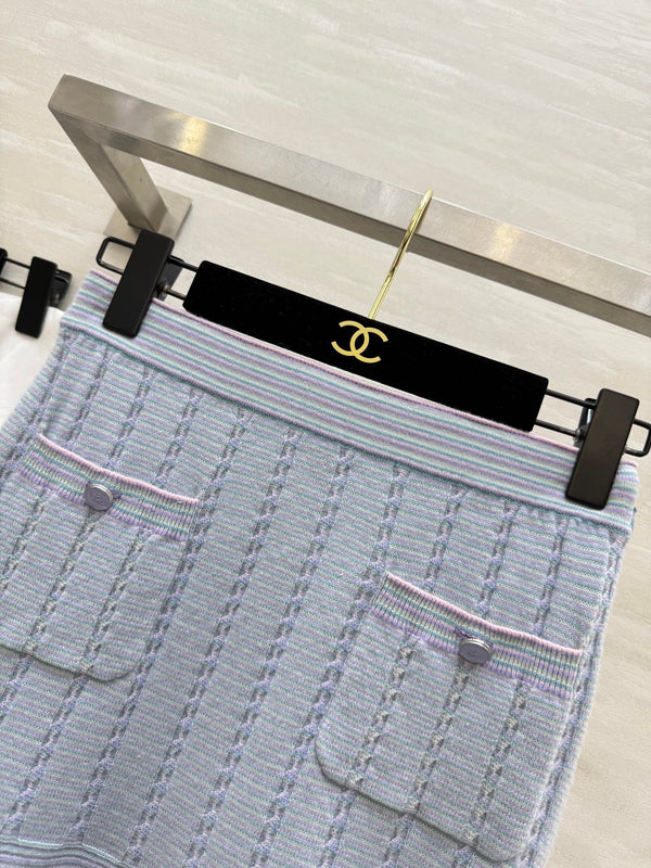 CC 25B Gonna in maglia con tasche multicolor in cashmere azzurro