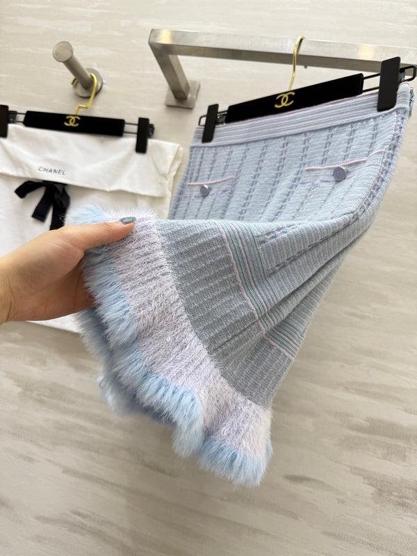 CC 25B Gonna in maglia con tasche multicolor in cashmere azzurro