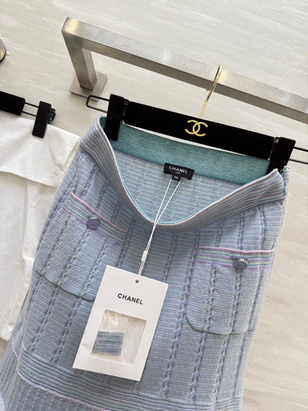 CC 25B Gonna in maglia con tasche multicolor in cashmere azzurro