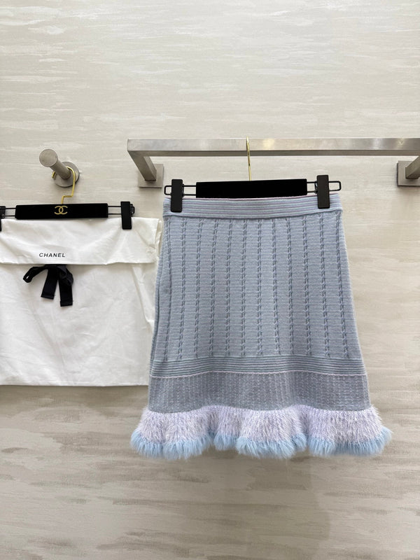 CC 25B Gonna in maglia con tasche multicolor in cashmere azzurro