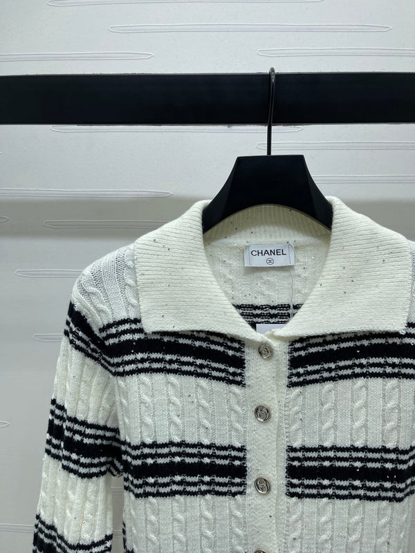 CC 25 Cardigan in maglia a righe bianco lana