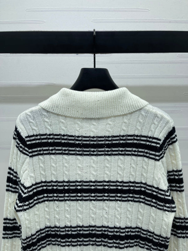 CC 25 Cardigan in maglia a righe bianco lana