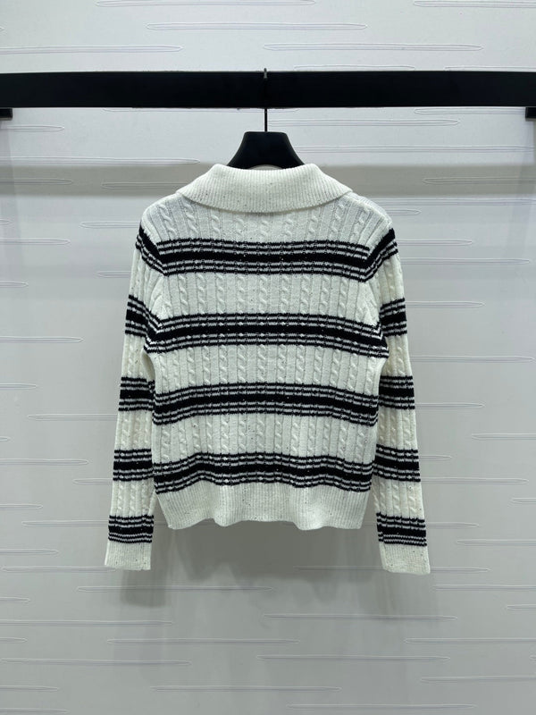 CC 25 Cardigan in maglia a righe bianco lana