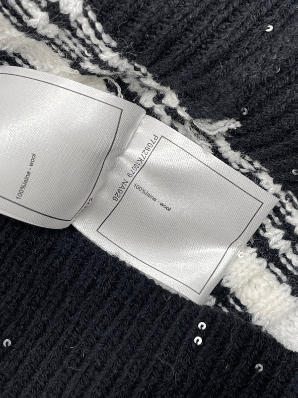 CC 25 Striped Knit Cardigan Black Wool