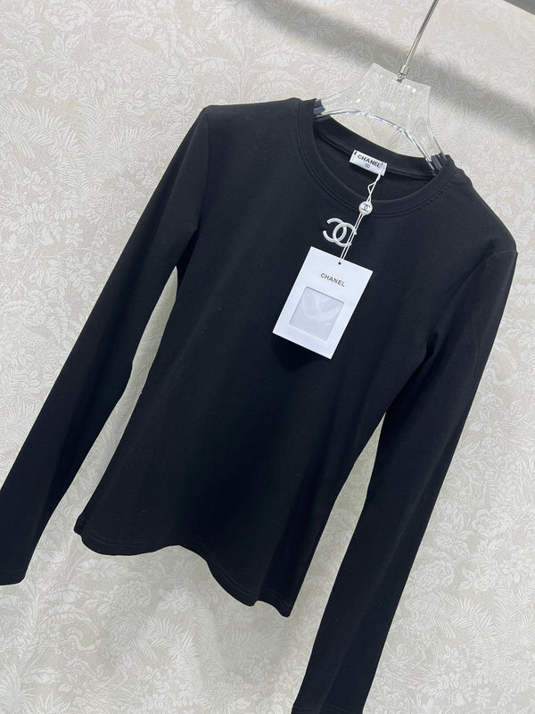 CC 25 Long-Sleeved Base Top Black Cotton