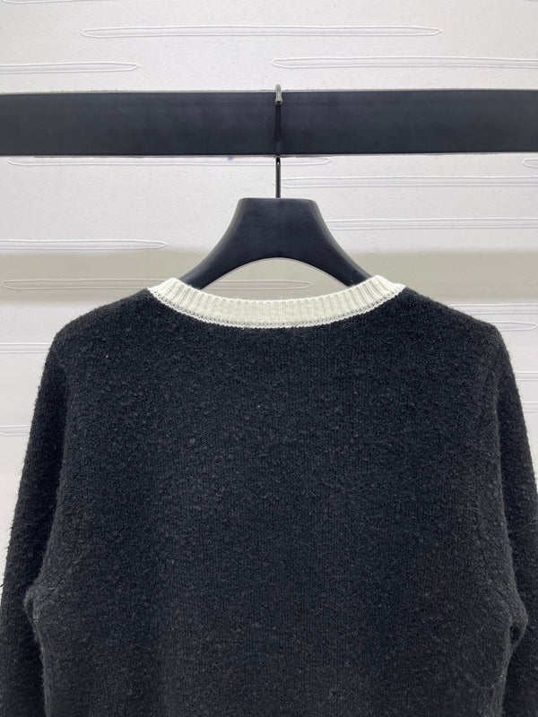 CC 25 Cardigan in maglia bicolore con tasche in lana nera