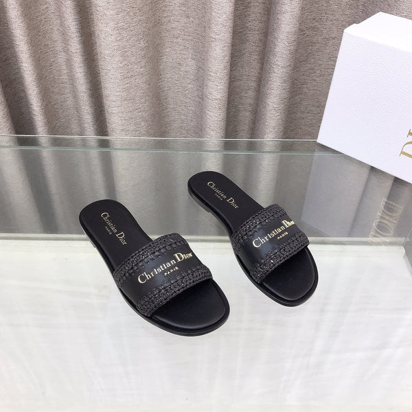 CD D-Lane Flat Colorblock Espadrilles Black Raffia and Calfskin