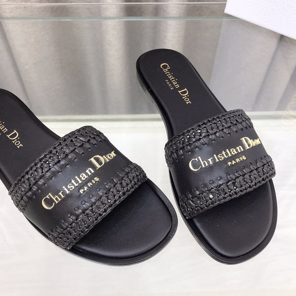 CD D-Lane Flat Colorblock Espadrilles Black Raffia and Calfskin
